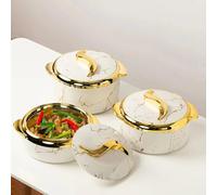 Luxury Marble Pattern Food Warmers with Gold Trim, White Ceramic Chafing Dishes, Set of 3
