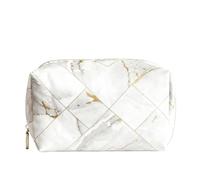 Luxury Marble Pattern Makeup Bag, White with Gold Accents, Large Capacity Cosmetic Storage Pouch, Shock-Proof Design, 6.7x3.9x2.2 Inches