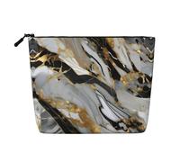 Luxury Marble Print Single Layer Fake Hemp Makeup Bag Zipper Pouch Women Accessories Black One Size Black One Size, Black/White, One Size