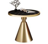 Luxury Marble Round Side Table Modern Accent Table with Marble Top Stylish Circle End Table for Living Room Bedroom & Office Decor (24x24x24in Black/Gold Finish)