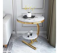 Luxury Marble Sofa Side Table Corner Table Living Room Double Layer Sofa End Bedside Table Small Round Coffee Table,White,55cm