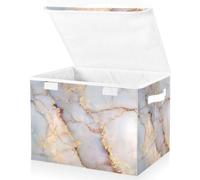 Luxury Marble with Golden Veins Pattern Storage Boxes with Lids Large Fabric Storage Box Foldable Cube Lidded Storage Bins for Shelves Clothes Bedroom 42x32x30cm