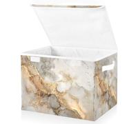 Luxury Marble with Golden Veins Print Storage Boxes with Lids Large Fabric Storage Box Foldable Cube Lidded Storage Bins for Shelves Clothes Bedroom 42x32x30cm