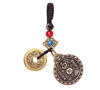 Luxury Meditation Good Luck Buddhist Keychain with Divination Coins/handbag or Car Key Chain Prevent Disaster Pendant Key Ring/Blessing Success (#6)