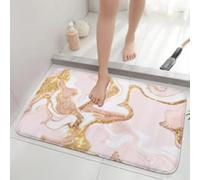 Luxury Memory Foam Bathroom Mat, Pink Marble and Gold Design, 60 x 40 cm, Ultra Soft Bath Mat, Non Slip Bath Mat, Rose Gold Marble