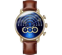 Luxury Men's Big Dial Chronograph Sapphire Gold Stainless Steel Waterproof Quartz Brown Leather Watches