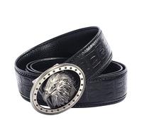 Luxury Men's Leather Belt Eagle Head Automatic Buckle Black Belt，Men's Automatic Buckle Adjustable Casual Dress Belt -Trim to Fit