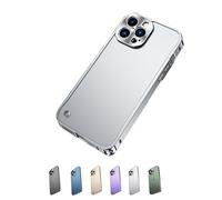 Luxury Metal Border Shockproof Case for iPhone 15/14/13/12 Pro Max Plus, Metal Frame Lens Protective Translucent Frosted Case with Lens Protective Back Covers (12,Silver)