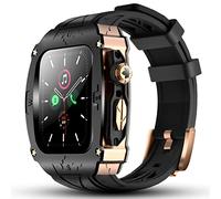 Luxury Metal Case for Apple Watch 8 7 45mm 6 44mm Band with Cover Heavy Duty Rugged Case Silicon Strap for Men iWatch 6 5 4 SE 44mm Full Protective Cover