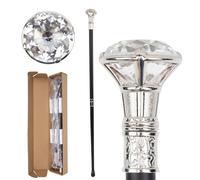 Luxury Metal Walking Cane with Crystal Diamond Head - Royal King Scepter 35.8 Inch for Cosplay, Formal Events (Gold, Silver)(Silver,Double section)