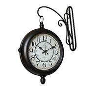 Luxury Metal Wall Clock Modern Silent Vintage Watch 360 Degree Rotate Antique Wall Double Sided American Clocks Wall Home Decor Living Room Decoration Gift Easy to Hang, Bianco