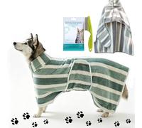 Luxury Microfiber Dog Bathrobe, Dog Towels for Drying Dogs, Super Absorbent Bath Robe with Belly Band, Adjustable Fit for Medium to Large Dogs (Green, XXS)