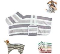 Luxury Microfiber Dog Bathrobe,Super Soft Absorbent Fast Drying Pet Towel Coat with Adjustable Belly Strap&Neck Snap,Striped Dog BathRobe Towel Drying Coat Dressing Gown for Bath Swimming Rain (C, XS)