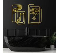 Luxury Minimalist Abstract Metal Wall Art, Premium Home Wall Decor,Picasso Linear,Face,Line Art,Picasso Faces,Home Living Room,Housewarming Gift (Gold, 25"x19" | 64x47cm)