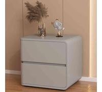 Luxury Minimalist Leather Nightstand - 2-Drawer Bedside Table with Storage - Modern Bedroom Furniture in Beige & Light Gray - Perfect for Bedroom Décor 50 x 40 cm