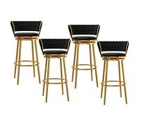 Luxury Modern 25.6" Bar Stools 360° Swivel High Kitchen Counter Chairs Black Upholstered with Gold Chrome Base Set of 4 for Dining Room Elegant Design.