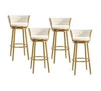 Luxury Modern Bar Stools 29.5" Height 360° Swivel Gold Chrome Base Upholstered Set of 4 White Ideal for Kitchen & Dining Room Stylish & Comfortable