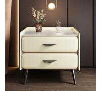 Luxury Modern Nightstand with Faux Leather Finish and 2 Drawers Minimalist Design Art Marble Top 40x40x52 cm Ideal for Bedroom or Living Room (Yellow)