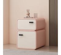Luxury Modern PU Leather Bedside Table, Solid Wood Frame, No Assembly Required, 2 Drawers for Small Spaces, Beige Nightstand, 35x40x50cm (14x16x20in)