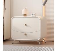 Luxury Modern PU Leather Nightstand with 2 Drawers - Solid Wood Bedside Table for Small Spaces, Stylish Bedroom Cabinet, Gray & Beige, Compact Design 50x40x50cm (20x16x20inch)