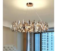 Luxury Modern Round Chandelier Grey K9 Crystal Pendant Light Adjustable Height E27 Base Perfect for High Ceilings in Living Room Dining Room or Bedroom60cm/23