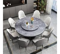 Luxury Modern Round Dining Table with Slate Stone Lazy Susan - Elegant Wood Base Pedestal for Kitchen & Dining Room Perfect for Entertaining and Family Gatherings
