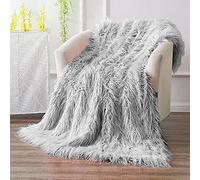 Luxury MONGOLIAN FAUX FUR Bed Sofa Throw Blanket Reversible with Sherpa Teddy Fleece Reverse 150x200 Silver
