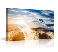Luxury Motor Boat Canvas Wall Art Painting Yacht Sailing Wall Decor for Living Room Pictures Print on Canvas Seascape Framed Modern Artwork for Home Wall Bedroom Decorations, 12x8in