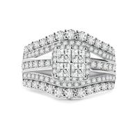 Luxury Multi-Layer Crystal Statement Ring - Handmade Gold Silver Plated CZ Diamond Wide Band Ring, Size 5-11, Ideal Gift for Daily Wear, Parties, Dinner, Holidays, Special Events (Silver, 7)