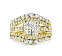Luxury Multi-Layer Crystal Statement Ring - Handmade Gold Silver Plated CZ Diamond Wide Band Ring, Size 5-11, Ideal Gift for Daily Wear, Parties, Dinner, Holidays, Special Events (Gold, 6)