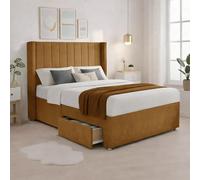 Luxury Mustard Plush Milan Single Bed Frame With Mattress 54 Inches Wingback Headboard 2 Footend Storage Drawers