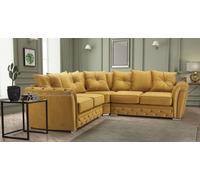 Luxury Mustard Plush Velvet Chesterfield L Shape Corner Sofa - Scatter Back Sectional Sofa For Living Rooms 220X220 Cm