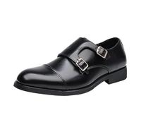 Luxury New Men Casual Shoes Leather Men Fashion Double Buckle Loafers Mens Slip-on Board Oxford Shoes Elegant Flats Non Slip Low Top Block Heel Casual(Negro,9 UK)