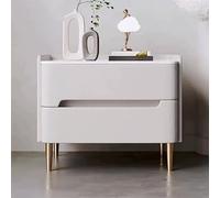 Luxury Nightstand Bedside Table Cabinet with Glossy Stone Top,PU Leather Surface and 2 Silent Drawers Italian Modern Design for Bedroom B,50 * 40 * 48cm