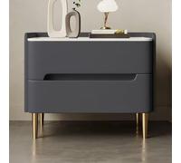 Luxury Nightstand Bedside Table Cabinet with Glossy Stone Top,PU Leather Surface and 2 Silent Drawers Italian Modern Design for Bedroom C,50 * 40 * 48cm