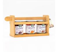 Luxury No Added Sugar Preserves Gift Set, 3 NAS Savoury Selection Preserves (Chilli Jam, Fig & Apple, Cranberry Sauce) 3 x 227g in Wooden Rack