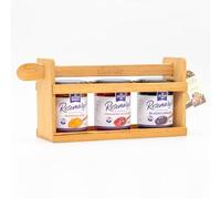Luxury No Added Sugar Preserves Gift Set, 3 NAS Sweet Selection Preserves (Strawberry & Raspberry, Blackcurrant, Orange) 3 x 227g in Wooden Rack