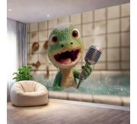 Luxury Non-Woven Wall Mural 300 x 210 cm（WxH, Modern Cartoons Dinosaurs Music Wallpaper - Breathable Large Wall Art Decor for Living Room Master Bedroom Kids Room Brown