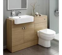 Luxury Oak Vanity Basin Sink Unit + Back to Wall Toilet Storage Furniture Set MV2007