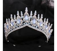 Luxury Opal Crystal Crown For Women Girls Wedding Elegant Luxury Princess Tiara Party Hair Dress Jewelry blue opal silver