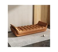 Luxury Orange Leather Bedside Stool - Modern Living Room Seating Couch End Bench Large Bedroom Accent Furniture Stylish Sofa Side Table