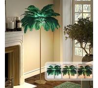 Luxury Ostrich Feather Floor Lamp with Gold Stand for Daughter's Room Pink and Black Feather Standing Lamp Perfect for Living Room Decor and DIY Projects (Green)