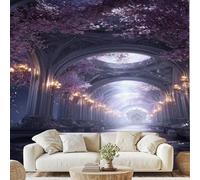 Luxury Palace Corridor Blossom Wall Mural Roman Column Peel and Stick Photo Wallpaper 150x100 cm Vintage Chandelier Non-Woven Wall Stickers for Bedroom Living Room Corridor Poster Decoration zw113x