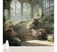 Luxury Palace Stairs European Flowers Wallpaper Decals, Ancient Rome Architecture Murals Waterproof PVC, Romantic Wedding Wall Stickers Self Adhesive for Sofa Background Bedroom Living 230x210 cm