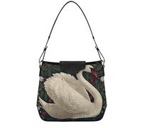Luxury Peacock Colorful Shoulder Bag Ladies Purses Tote Clutch Bag with Removable Straps for Daily Travel, Pretty White Swan Baroque Flower, One Size