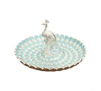 Luxury Peacock Snack Tray Metal Fruit Dish with Feather Design for Coffee Table - Elegant Party Platter 20cm(Blue)