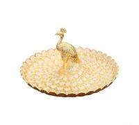 Luxury Peacock Snack Tray Metal Fruit Dish with Feather Design for Coffee Table - Elegant Party Platter 20cm(Gold)