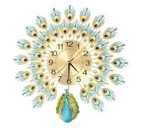 Luxury Peacock Wall Clock 60cm Large Sparkling Mirror Finish Silent Sweep Movement Cast Iron Aluminum Acrylic Exotic Bird Decor Heavy Duty Hanging Bracket Living Room Bedroom Vintage Decor Auspicious