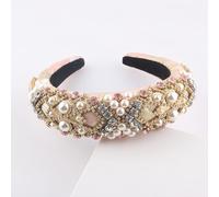 Luxury pearl and crystal decorative headband, decorative headband, Baroque style, gold border, available in beige, turquoise, pink (3, 1)