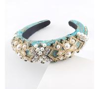 Luxury pearl and crystal decorative headband, decorative headband, Baroque style, gold border, available in beige, turquoise, pink (1, 1)